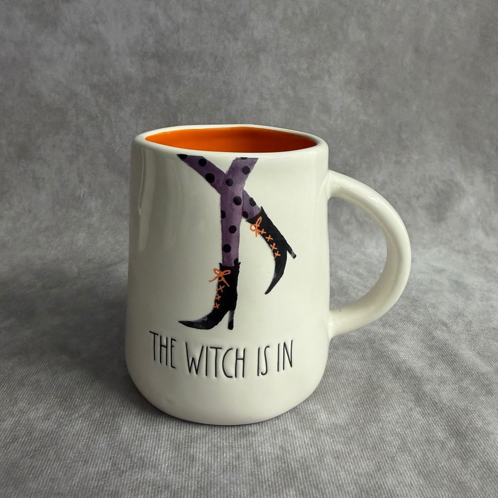 Rae Dunn Mug White The Witch Is In Halloween Orange Interior Ceramic 16oz Coffee